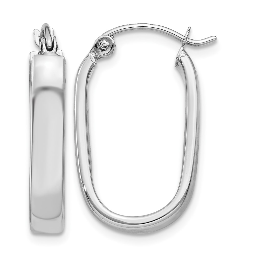 14K White Gold 3.5x 22mm Polished Oval Tube Hoop Earrings