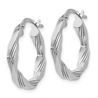 14K White Gold Twisted Textured Hoop Earrings view 2