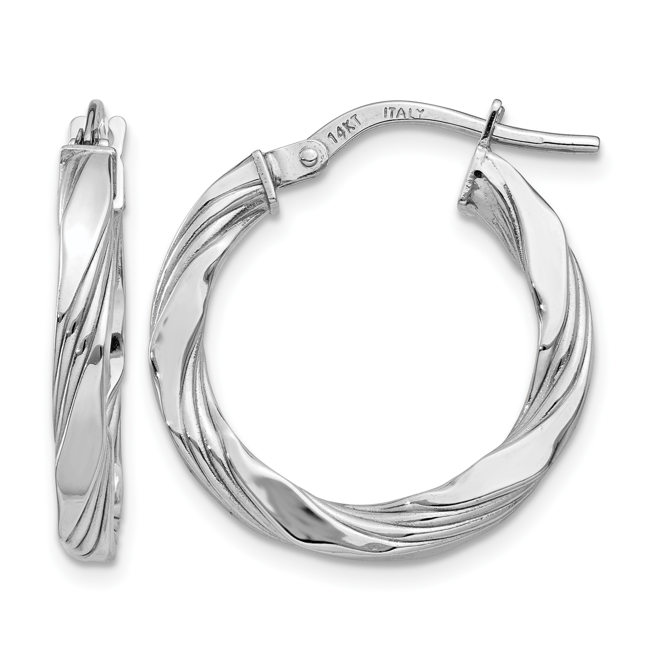 14K White Gold Twisted Textured Hoop Earrings (TF986)