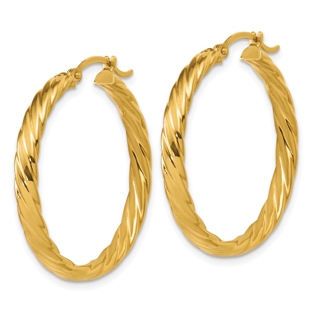 14K Large 3mm Patterned Hoop Earrings (TF988)