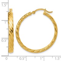 14K Yellow Gold Large 3mm Patterned Hoop Earrings view 4