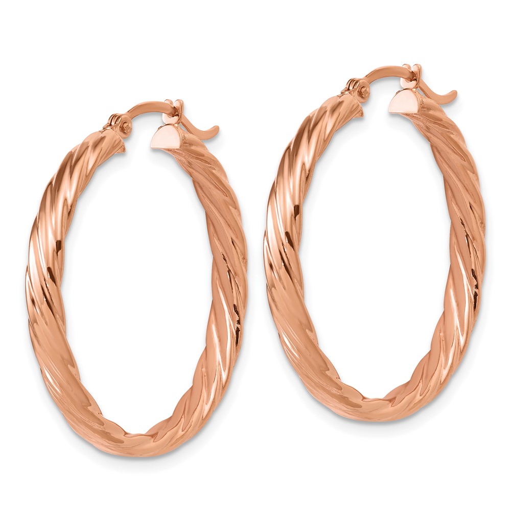 14K Rose Gold Large 3mm Patterned Hoop Earrings (TF988R)