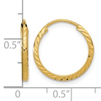 14K Yellow Gold 1.35x 15mm Diamond-cut Square-Tube Endless Hoop Earrings view 4