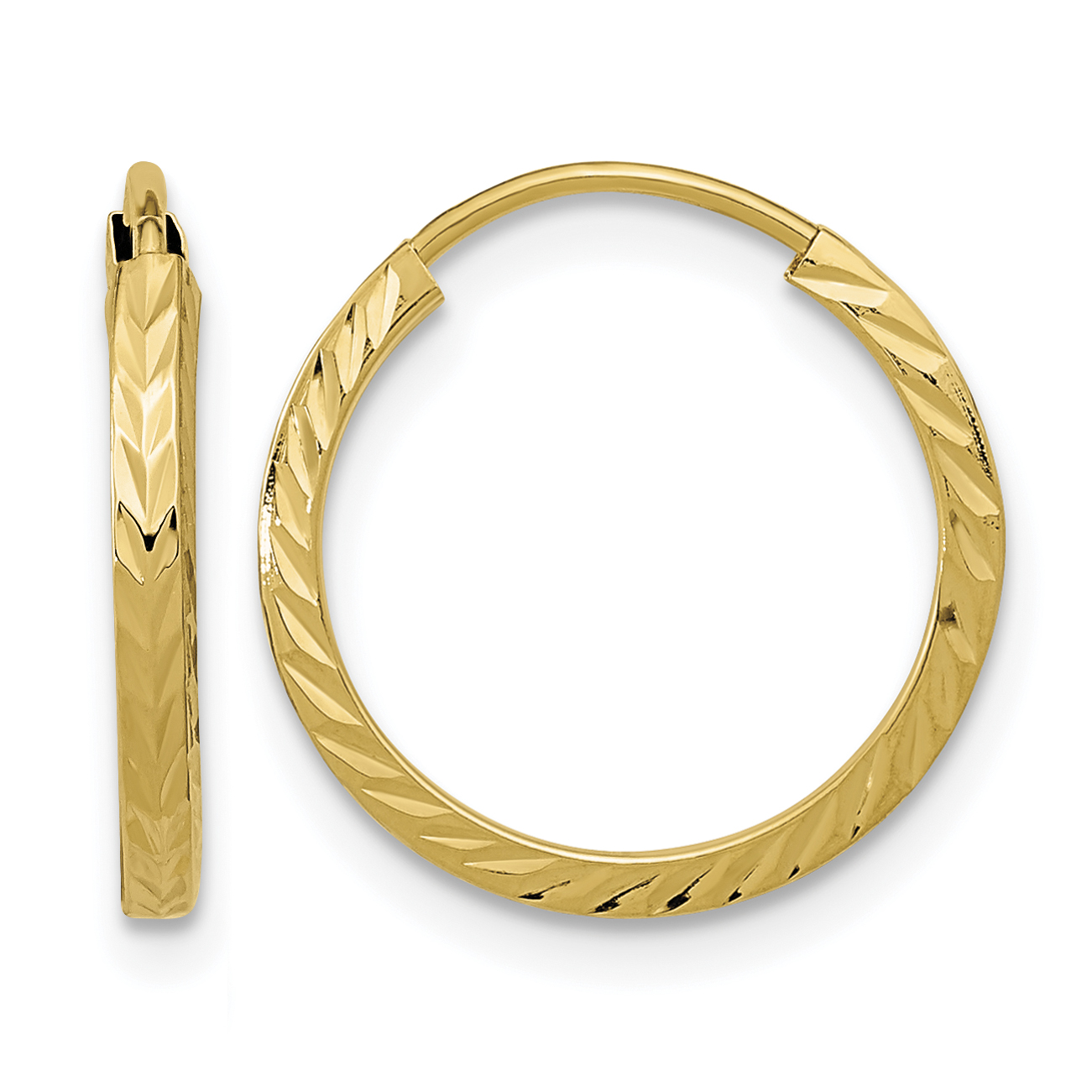 14k Diamond-cut Square Tube Endless Hoop Earrings (TF993)