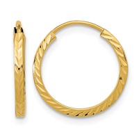 14K Yellow Gold 1.35x 15mm Diamond-cut Square-Tube Endless Hoop Earrings view 1