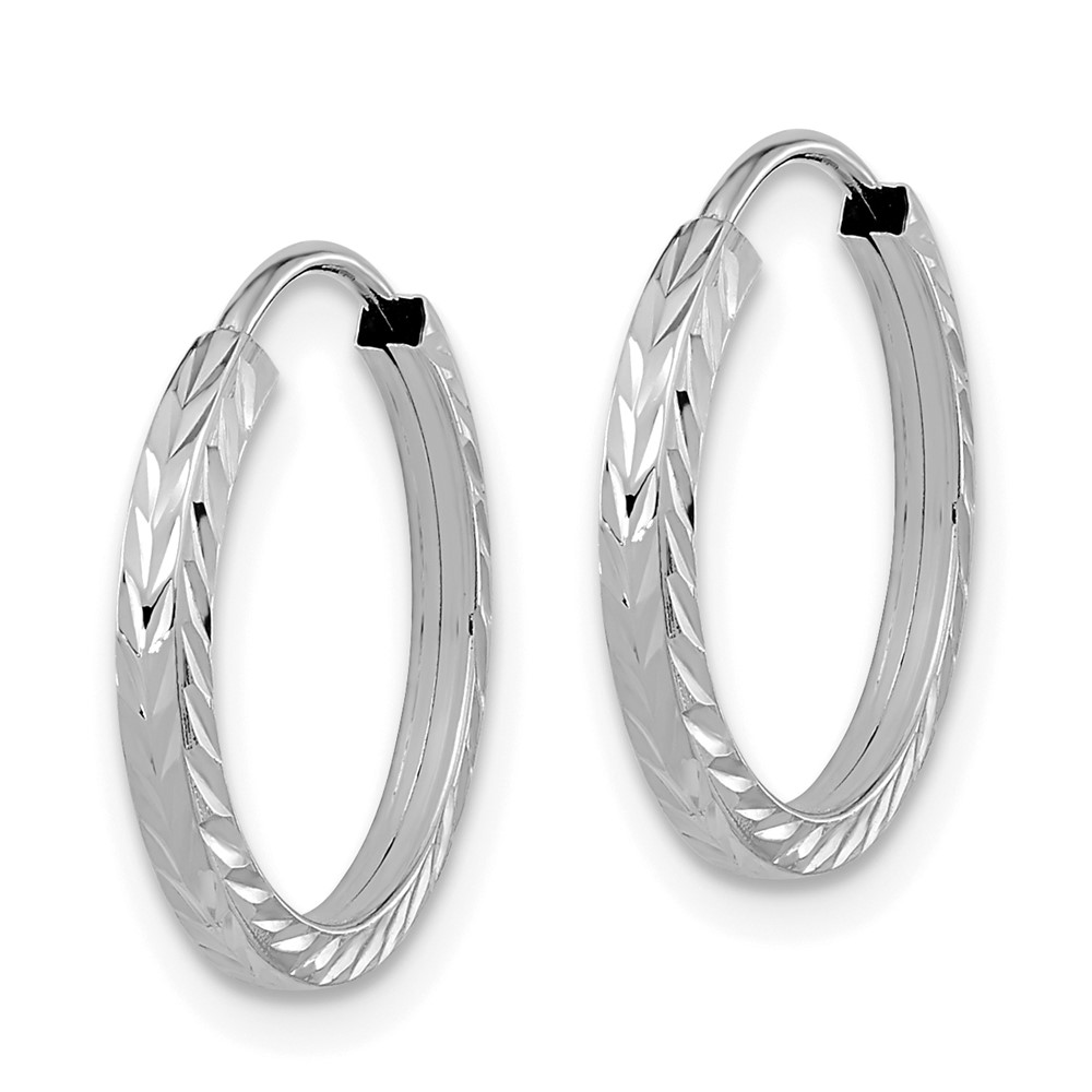 14k White Gold Diamond-cut Square Tube Endless Hoop Earrings (TF993W)