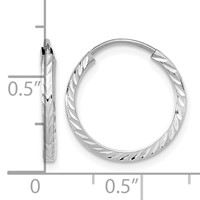 14K White Gold 1.35x 15mm Diamond-cut Square-Tube Endless Hoop Earrings view 4