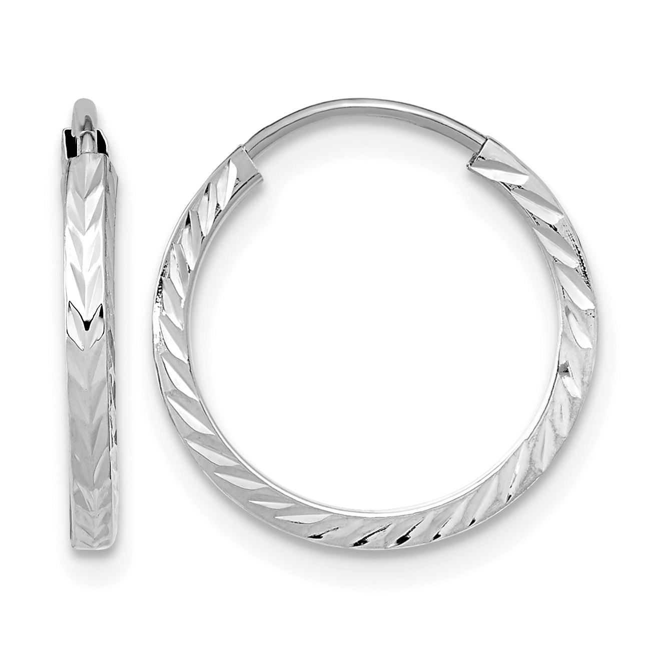 14k White Gold Diamond-cut Square Tube Endless Hoop Earrings (TF993W)