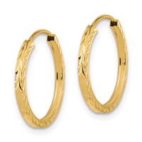 14K Yellow Gold 1.35x 17mm Diamond-cut Square-Tube Endless Hoop Earrings view 2