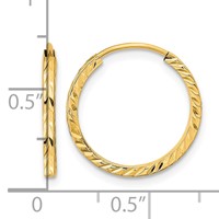 14K Yellow Gold 1.35x 17mm Diamond-cut Square-Tube Endless Hoop Earrings view 4