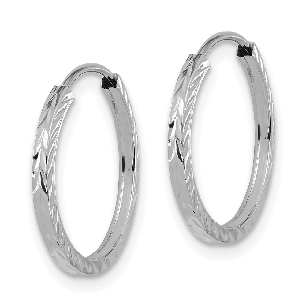 14k White Gold Diamond-cut Square Tube Endless Hoop Earrings (TF994W)