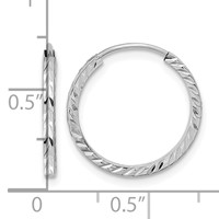14K White Gold 1.35x 17mm Diamond-cut Square-Tube Endless Hoop Earrings view 4
