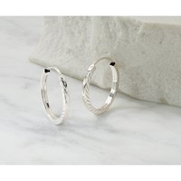 14K White Gold 1.35x 17mm Diamond-cut Square-Tube Endless Hoop Earrings view 5