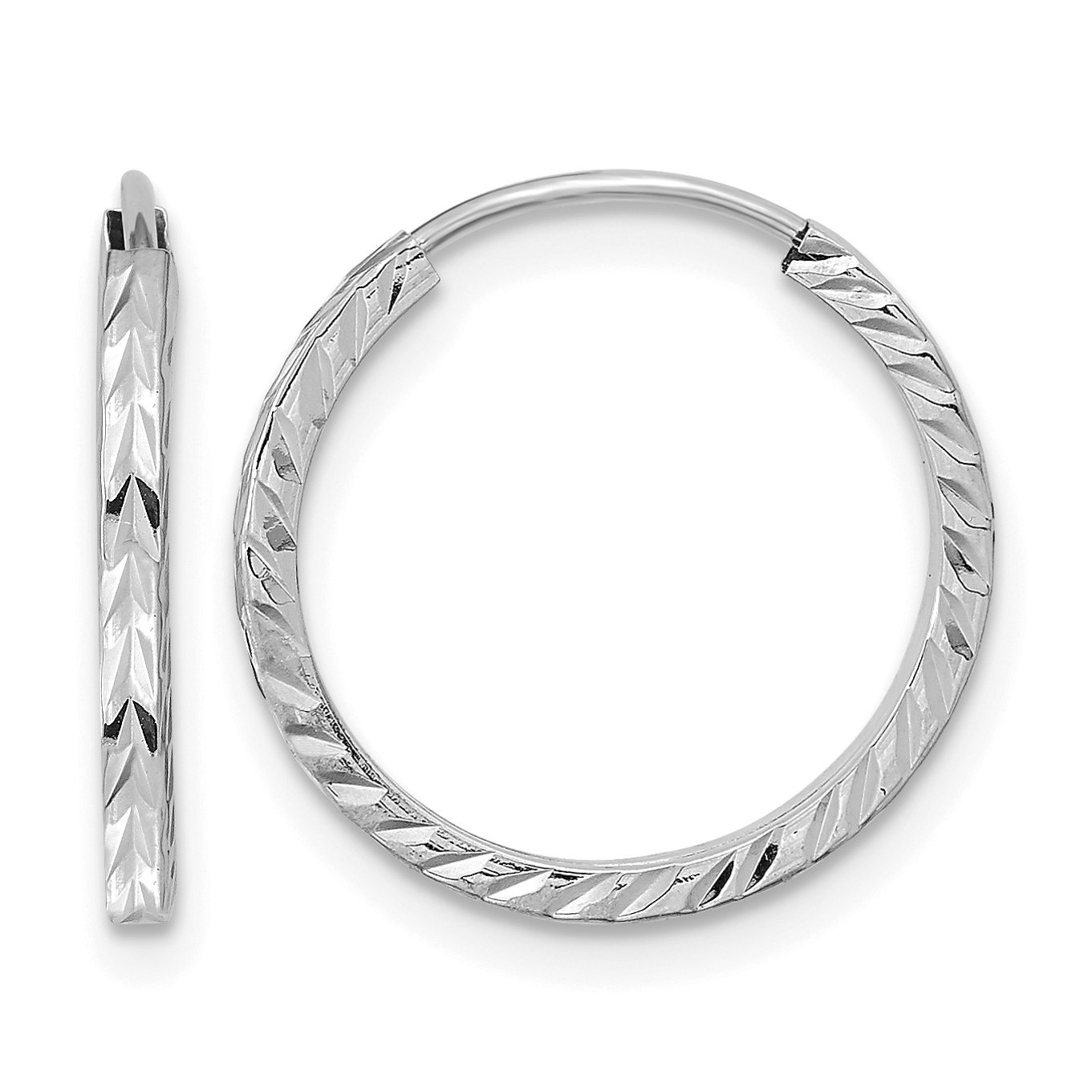 14k White Gold Diamond-cut Square Tube Endless Hoop Earrings (TF994W)
