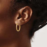 14K Yellow Gold 1.35x 20mm Diamond-cut Square-Tube Endless Hoop Earrings view 3