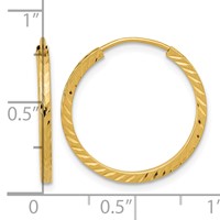 14K Yellow Gold 1.35x 20mm Diamond-cut Square-Tube Endless Hoop Earrings view 4