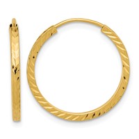 14K Yellow Gold 1.35x 20mm Diamond-cut Square-Tube Endless Hoop Earrings view 1