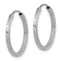 14K White Gold 1.35x 20mm Diamond-cut Square-Tube Endless Hoop Earrings view 2