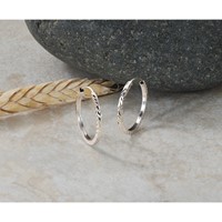 14K White Gold 1.35x 20mm Diamond-cut Square-Tube Endless Hoop Earrings view 5