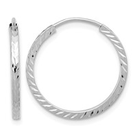 14K White Gold 1.35x 20mm Diamond-cut Square-Tube Endless Hoop Earrings view 1