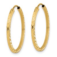 14K Yellow Gold 1.35x 25mm Diamond-cut Square-Tube Endless Hoop Earrings view 2