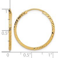 14K Yellow Gold 1.35x 25mm Diamond-cut Square-Tube Endless Hoop Earrings view 4