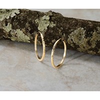 14K Yellow Gold 1.35x 25mm Diamond-cut Square-Tube Endless Hoop Earrings view 5