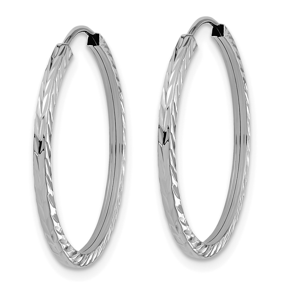 14k White Gold Diamond-cut Square Tube Endless Hoop Earrings (TF996W)
