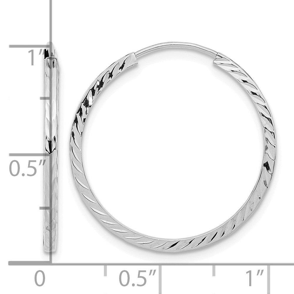 14k White Gold Diamond-cut Square Tube Endless Hoop Earrings (TF996W)