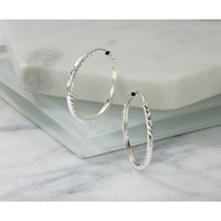 14K White Gold 1.35x 25mm Diamond-cut Square-Tube Endless Hoop Earrings view 5