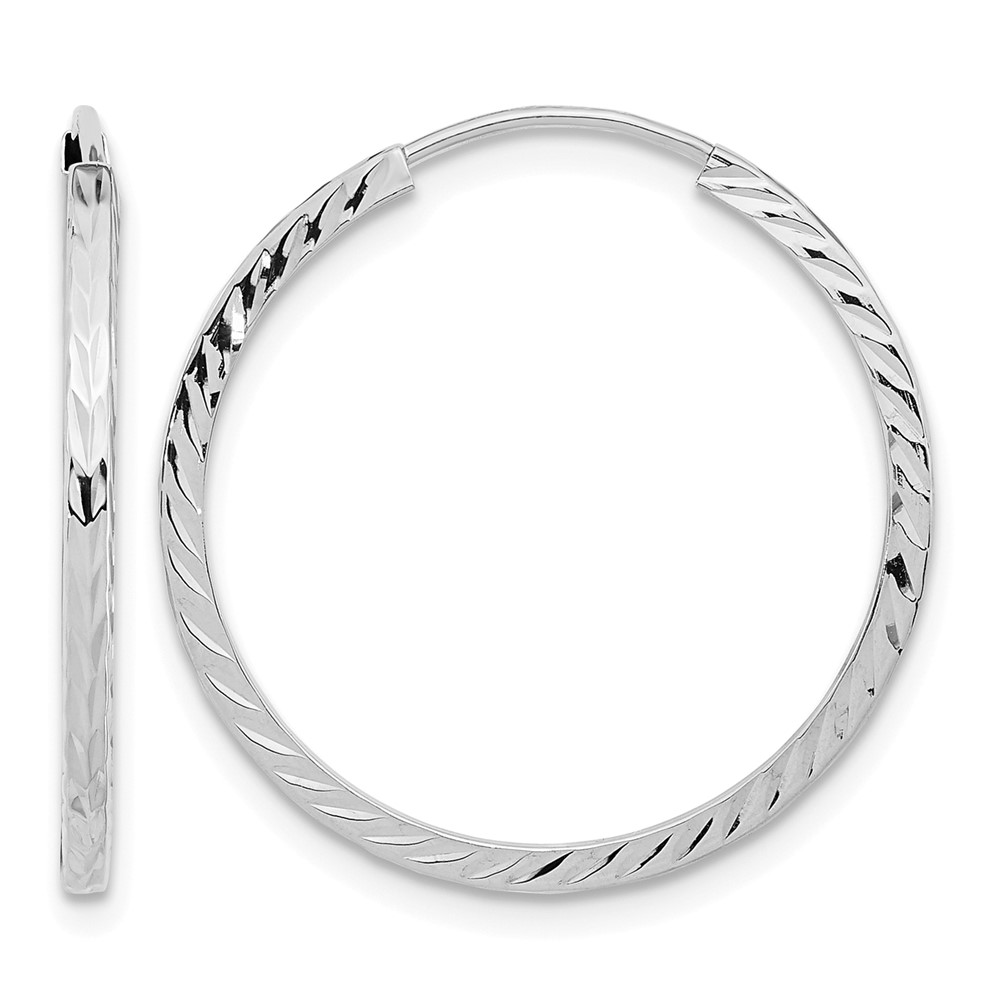 14k White Gold Diamond-cut Square Tube Endless Hoop Earrings (TF996W)