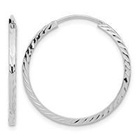 14K White Gold 1.35x 25mm Diamond-cut Square-Tube Endless Hoop Earrings view 1