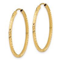 14K Yellow Gold 1.35x 30mm Diamond-cut Square-Tube Endless Hoop Earrings view 2