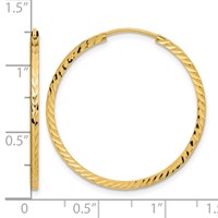 14K Yellow Gold 1.35x 30mm Diamond-cut Square-Tube Endless Hoop Earrings view 4
