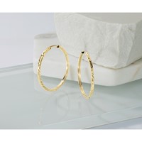 14K Yellow Gold 1.35x 30mm Diamond-cut Square-Tube Endless Hoop Earrings view 5
