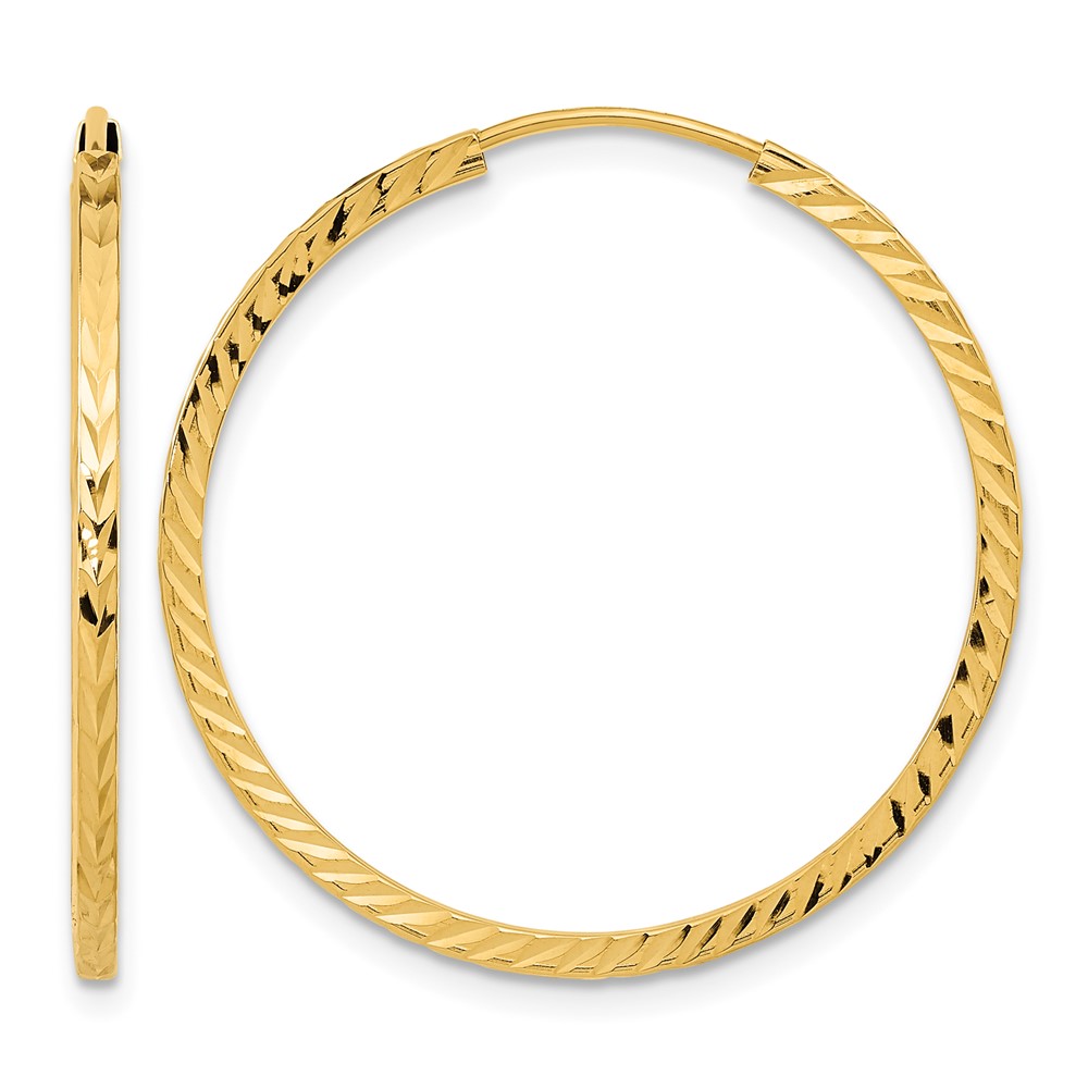 14k Diamond-cut Square Tube Endless Hoop Earrings (TF997)