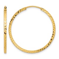 14K Yellow Gold 1.35x 30mm Diamond-cut Square-Tube Endless Hoop Earrings view 1