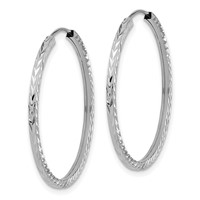 14K White Gold 1.35x 30mm Diamond-cut Square-Tube Endless Hoop Earrings view 2