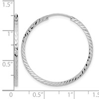 14K White Gold 1.35x 30mm Diamond-cut Square-Tube Endless Hoop Earrings view 4