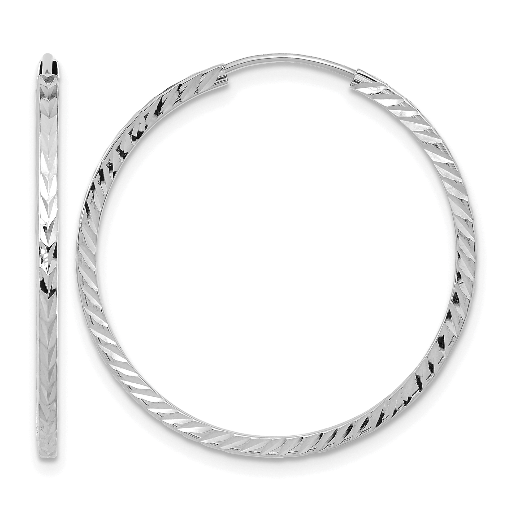 14k White Gold Diamond-cut Square Tube Endless Hoop Earrings (TF997W)