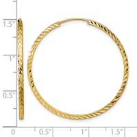 14K Yellow Gold 1.35x 35mm Diamond-cut Square-Tube Endless Hoop Earrings view 4