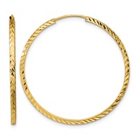 14K Yellow Gold 1.35x 35mm Diamond-cut Square-Tube Endless Hoop Earrings view 1
