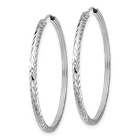 14K White Gold 1.35x 35mm Diamond-cut Square-Tube Endless Hoop Earrings view 2