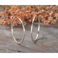 14K White Gold 1.35x 35mm Diamond-cut Square-Tube Endless Hoop Earrings view 5