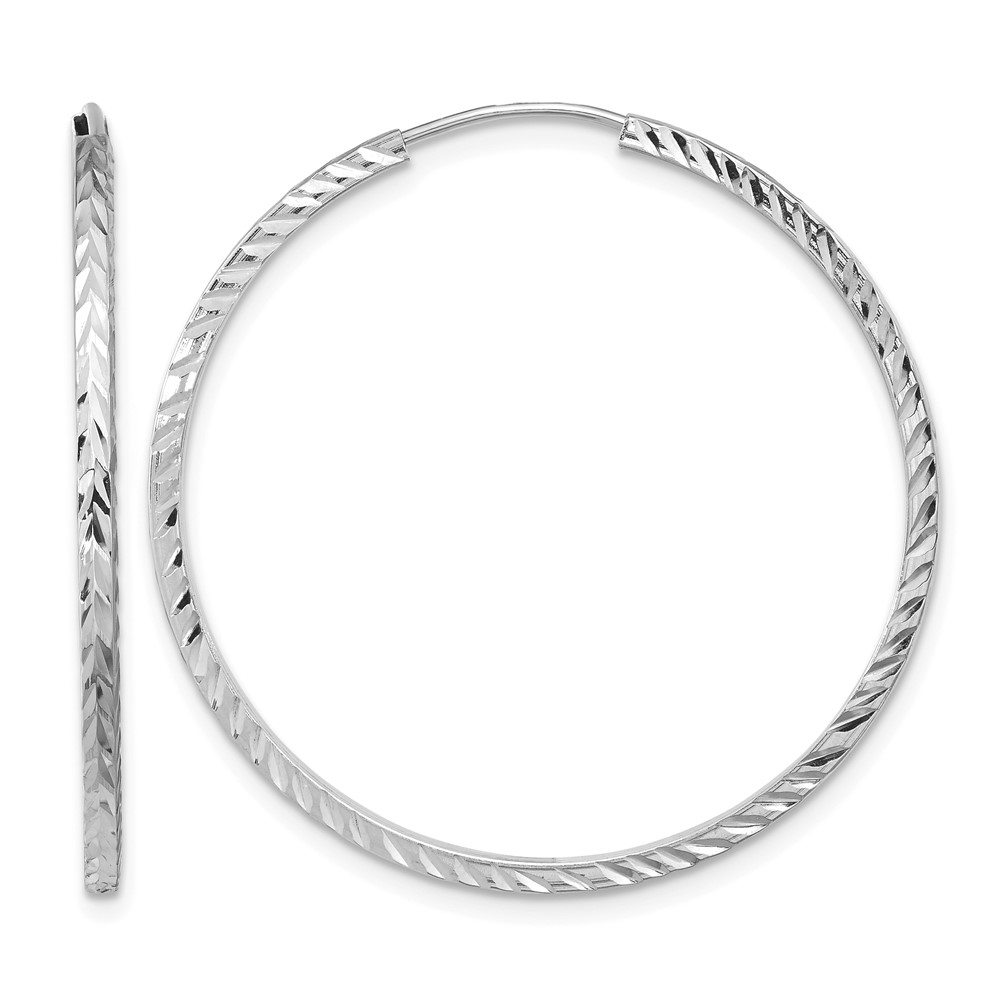 14k White Gold Diamond-cut Square Tube Endless Hoop Earrings (TF998W)
