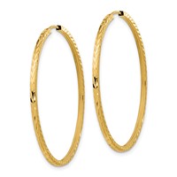 14K Yellow Gold 1.35x 40mm Diamond-cut Square-Tube Endless Hoop Earrings view 2