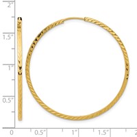 14K Yellow Gold 1.35x 40mm Diamond-cut Square-Tube Endless Hoop Earrings view 4