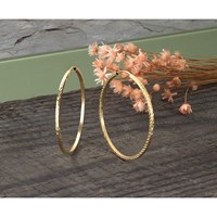 14K Yellow Gold 1.35x 40mm Diamond-cut Square-Tube Endless Hoop Earrings view 5