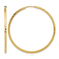 14K Yellow Gold 1.35x 40mm Diamond-cut Square-Tube Endless Hoop Earrings view 1