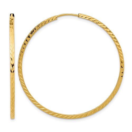14K Yellow Gold 1.35x 40mm Diamond-cut Square-Tube Endless Hoop Earrings